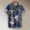 M￤ns casual skjortor m￤n skjorta strand stil sinmple bladm￶nster lapel tunt 3d hawaii blomma tryckt l￶sa sommar toppar semesterkl￤der