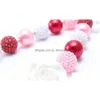 Pendant Necklaces Rose Flower Girl Kid Chunky Necklace Fashion Redaddpink Color Kids Bubblegum Bead Children Jewelry Drop Delivery N Dhbsx