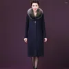 Women's Wool 2022 Woolen Coats Windbreake Autumn Winter Long Fashion Overcoat Female 6XLFaux Fur Collar Cashmere Elegant Outerwear