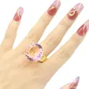 Cluster Rings 20x20mm Big European Design 11g Created Pink Kunzite Women Dating 14k Gold Silver Ring Daily Wear Drop