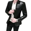 Men's Suits Blazers Men Black Slim Fit Blazer Hombre PU Leather Jacket Male One Button Business Casual Prom Korean Coat 221201
