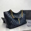 Bolso de mano de gran capacidad, bolsos de hombro para mujer, bolsos de compras con entramado de diamantes, herrajes metálicos, cadena con letrero de letras grandes, correa de cuero, bolso de mano, bolsillo con cremallera