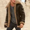 Vestes pour hommes Manteau d'hiver Col à revers à manches longues en cuir rembourré Vintage Épaissir en peau de mouton Coupe-vent 221201