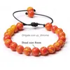 Beaded Natural Braided Bracelets Orange Red Malachite Banded Agates Stone Beads Male Female Adjustable Rope Length Woven Bracelet Wo Dhtky