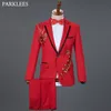 Men's Suits Blazers Red Diamond Floral for Wedding s 3 Piece BlazerPantBow Tie Fashion Tuxedo Suit Set Stage Costume Homme 221201