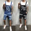 Herrshorts Sommar Denim Jumpsuit Herr Hip Hop Jogging Streetwear Mode Smal Work Letter Printed Overall Man