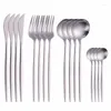 Dinnerware Sets Stainless Steel Tableware White And Silver Cutlery Set Kitchen Spoon Fork Knife Dinner Complete Drop