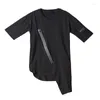 Erkek Tişörtleri Şarkıcı Gece Kulübü Kuaförün Koyu Asimetrik Ön Fermuarı Tasarım T-Shirt Şık Büyük Boy Kısa Kollu