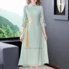 Etniska kl￤der 2022 kvinnor kinesiska blommor broderier qipao orientalisk vintage chiffong kl￤nning folk dance cheongsam