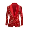 メンズスーツブレザーブレザーステージプロムスーツメンズレッドゴールドの衣服装飾されたジャケットシンガーのためのhomme