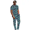 Men's Tracksuits Nigerian Fashion Short Sleeves Men's Sets Patchwork Tops Elastic Waist Pants African Male Wedding Groom 282v