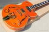 Jazz Semi-Hollow Double F Hole Orange Electric Guitar Gold Hardware Rectangular Frets Rosewood Fretboard