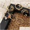 Bandringar Vintage Gold Mix Size 6pc S/Set Ring Set för Women Girls Punk Geometric Gemstone Chain Link Finger Rings Smyckesgåvor D DHYCD