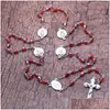 Hanger kettingen Rode kristal rozenkrans ketting met beker vintage Jezus kruis hanger lange religieuze bidsbid sieraden geschenk voor mannen vrouwen dr dhh6m