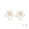 Серьги для жемчужина имитация Pearl Stud Hollow Out Crystal Flower Model Drop European Women Business Party Подарок цветочные серьги Jewelr Dhxtf