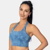 Yoga outfit slipsfärgning halter hals springa bh gröda toppar kvinnor sexig vadderad sport fitness träning träning brassiere plus storlek