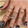 Bandringar Fashion Jewelry Vintage Knuckle Ring Set Rhinstone Geomtric Five Piont Star Rings Set 8st/Set Drop Delivery DHFDA