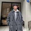 Mélanges de laine pour hommes veste d'hiver lisible hommes décontracté vestes longues en vrac mâle coréen Double boutonnage Plaid manteaux homme 221201