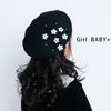 Girls Wool Autumn Winter Baby Girl Hat with Flowers Vintage Kids Beret Cap Baby Accessories Black Pink Purple Cream color