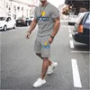 Träningsoveraller för män Sommar Herr Lyxig träningsoverall Frankrike Ricard T-shirtshorts med tryckt set Modeoutfit Casual Snygg kostym Man Oversized