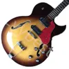 Lvybest L-5 Jazz Hollow Body Chitarra elettrica Tastiera in palissandro 2 pickup P90 2 fori F Sunburst scuro