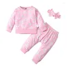 Set di abbigliamento 0-24M Born Baby Boy Girl Pullover a maniche lunghe T-shirt Top Pantalone Fascia per capelli 3 pezzi Set di vestiti autunnali