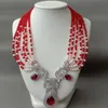 Bijoux de mode 6 rangées Collier de jade rouge perlé blanc cultivé 21 "