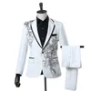 Men's Suits Blazers Fashion Embroidery Sequins Floral Blazer Men One Button White 2 Piece JacketPants Party Stage Singer Wear Costume 221201