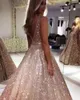 Wundersch￶ne Ros￩gold -Pailletten -Prom -Kleider Sparkle B￤lle Kleid Abendkleid R￼ckenless Abiye Party Kleid Robe de Soiree