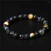 Strand Natural Black Lava Stone Beads Charm Bracelet Tiger Eye Beaded Men Pulsera Homme Jewelry Gifts Wholesale