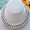 2 Rows 8-9mm Purple Cultured Pearl Beads Hand Knotted Necklace