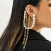 Elegant Imitation Pearl Long Tassel Clip Earrings for Women Wed Bridal Vintage Ear Cuff Piercing Jewelry Accessories