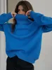 Kvinnors tröjor Kvinnor Casual Loose Sticked Sweater Pullovers Solid Cashmere Lapel Splited Turtleneck Autumn Winter Elegant Female Tops 221201