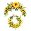 Decorative Flowers Artificial Sunflower Summer Wreath Fake Flower With Yellow And Green Leaves For Front Door