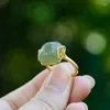 Wedding Rings An Yuhuan Natural Green Stone Jewelry Women's S925 Sterling Silver Ring Gift Adjustable Vintage