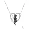 Pendant Necklaces Fashion Jewelry Cats Heart Pendant Necklace Rhinstone Lovers Drop Delivery Necklaces Pendants Dhk1S