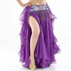 Stage Wear 12 Colour Professional Women Belly Dance Costume 2 Layers Full Slit Skirt Girls Double Split Dancing Costumes