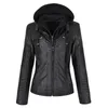 Women's Leather Faux Winter Ladies Fashion Hooded Jacket Motorcycle Street Tops Casual Slim Fit 221201