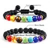 Strand 7 Chakra Perles Bracelets Ensemble Reiki Guérison Naturel Oeil De Tigre Pierre Bracelet Perlé Lave Noire Onyx Balance Bracelets Yoga Bijoux