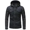 Men's Casual Shirts Autumn Outwear Jacket Coat Demin Distressed Hooded Mens' Vintage Tops Winter Men's Blouse