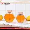 Food Savers Storage Containers Hexagonal Honey Glass Jar Jam with Wooden Lid Stirring Stick comb Sealed Empty Bottle 221202