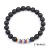 Natuurlijk 8 mm zwarte lava steen kallaite regenboog kralen chakra armband armband armbanden voor vrouwelijke mannen yoga sieraden