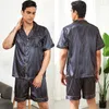 Slaapkleding voor heren Cozok Ice Silk Men's Pyjama's Zomer korte mouw shorts gestreepte tweedelige huiskledingpak mannen