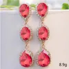 Dangle Earrings Female Crystal Water Drop Stone Gold Plated Wedding Royal Blue Green Pink Zircon Long For Women186I