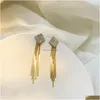 Ciondola i gioielli di moda del lampadario S925 Sier Post orecchini geometrici nappe quadrate ciondolano la consegna di goccia della vite prigioniera Dhbmn
