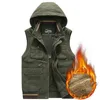 Mäns västar vinter väst män fleece waistcoat tjocka varma män huva multi fickor militär chalecos para hombre colete masculino storlek m8xl 221202