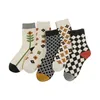 Socks Women's Autumn Winter Chessboard Damska Modna Tuba Moda wszechstronna