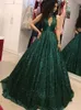 Emerald Green Prom Dresses V-Neck Glitter Sequin Ball kl￤nning Backless Party Maxys Long Formal Gowns Evening Dress Robe de Soiree