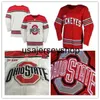 Hockey Jersey Custom Ohio State Buckeyes ICE Red White Personalize الخاص بك اسم الخاص بك تطريز NCAA Big Ten Tensed Me