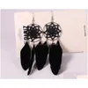 Dangle Chandelier Trendy Design Jewelry Black Beautif Pheasant Feathers Retro Earrings For Girls Drop Delivery Dh0Fa